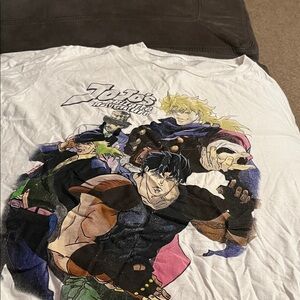 Men's White Graphic Tee with JoJo's Characters